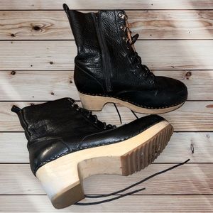 Gentle Souls Wood Clog Boots in Black Leather